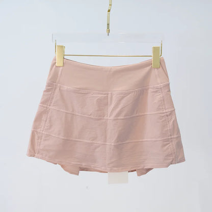 LULU FLORA Solid Color Women's Summer Sport Yoga Shorts High-Waisted Tight Simple Quick-Dry Breathable Tennis Pleated Skirt