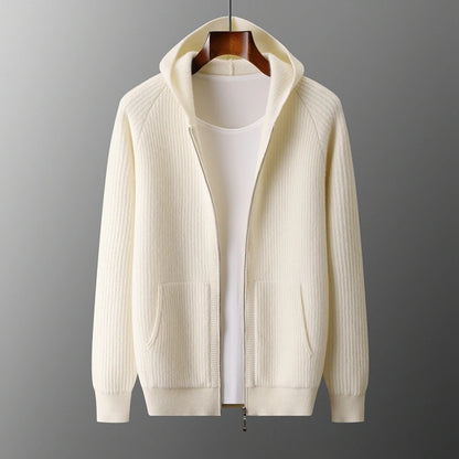 New Men's Thick Zipper Hoodie Cardigan100% Merino Wool Knitted Sweater Casual Loose Autumn/Winter Warm Hoodie Long Sleeve Jacket