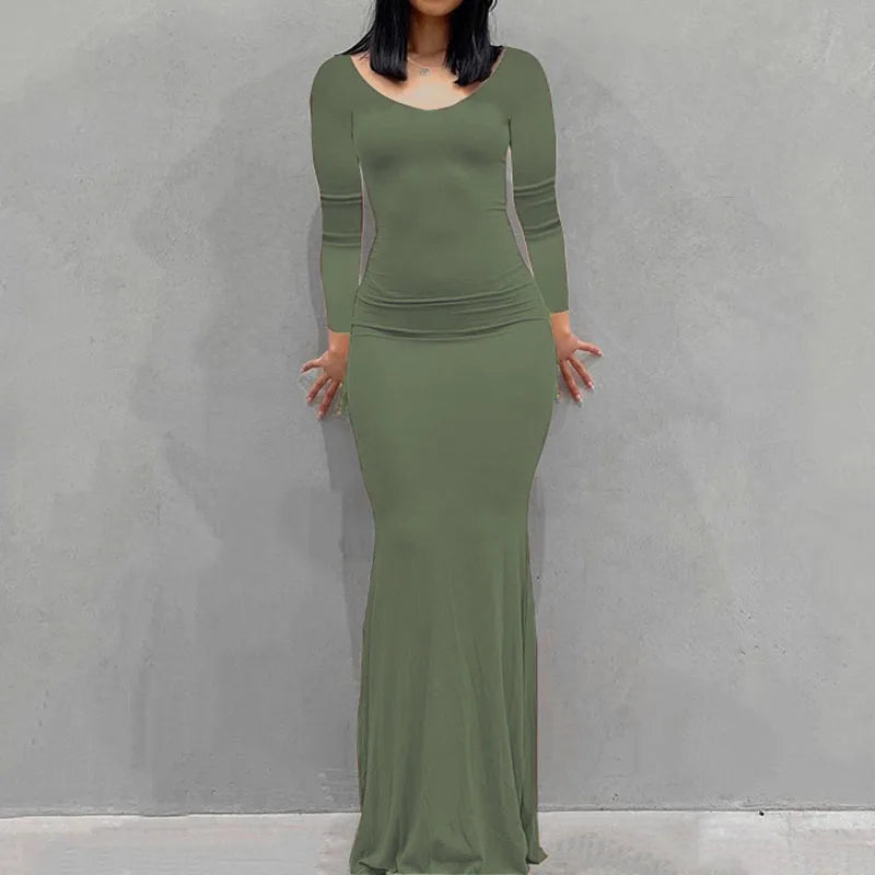 New women's dress long skirt casual slim long-sleeved home dress