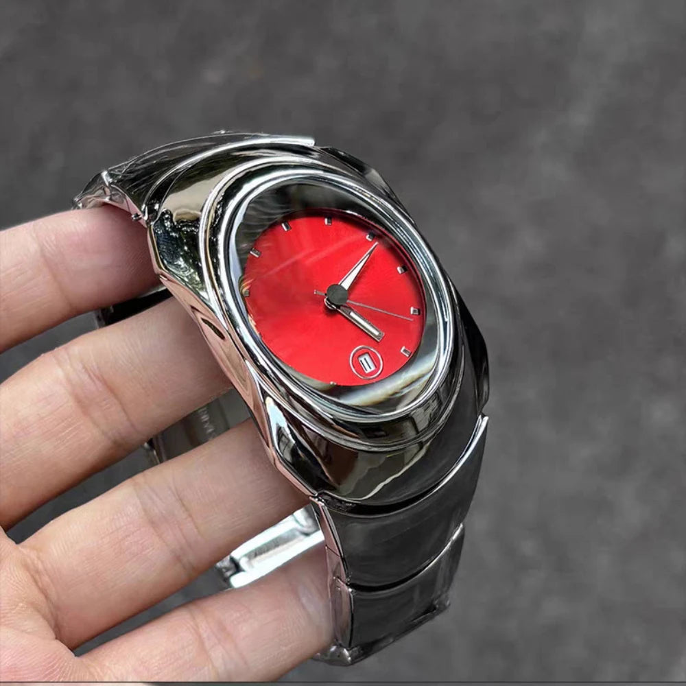 Hot Quartz Watch Mens Y2k Red Alien Style Green Creative Blade Design Special Fashion Unique Steel Men Watch Personalize AAA Clock