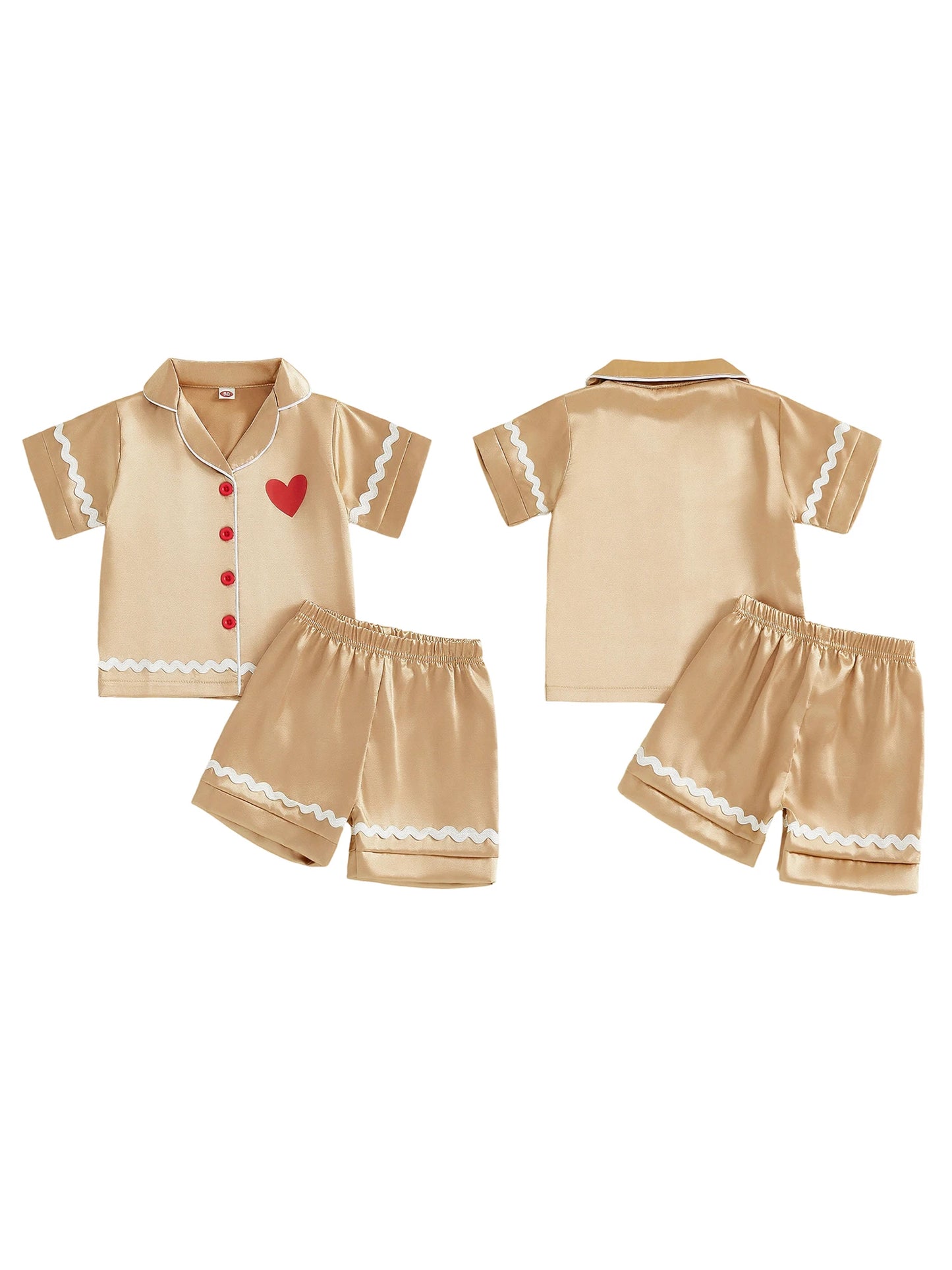 Children s Christmas Satin Pajama Set with Reindeer Print Short Sleeve Lapel Button Down Tops and Shorts 2 Piece Set