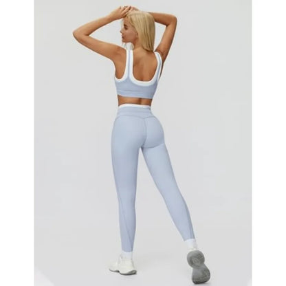 QBGJTD Womens Workout Set Two Pcs U Back Color Block Sports Bra Matching High Waist Leggings Gym Pilates Outfits