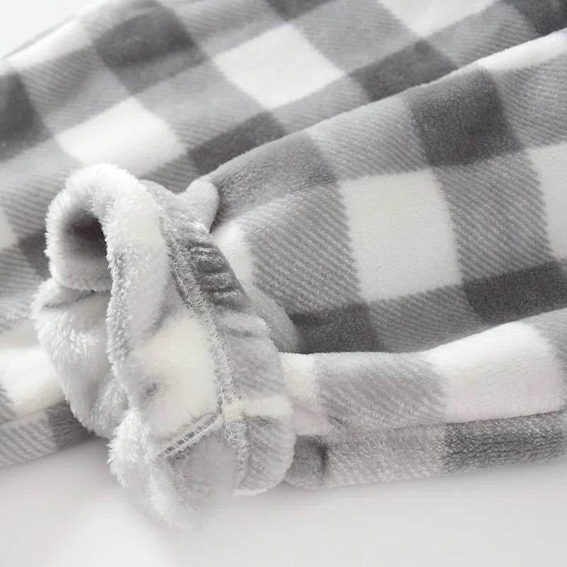 Autumn and Winter Super Warm Thickening Flannel Men's Plaid Pants Black Grey Colors Matching Men Pajamas Trousers
