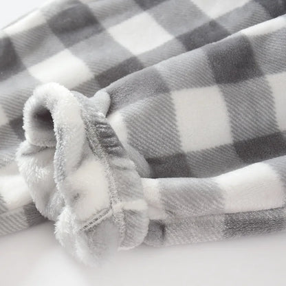 Autumn and Winter Super Warm Thickening Flannel Men's Plaid Pants Black Grey Colors Matching Men Pajamas Trousers