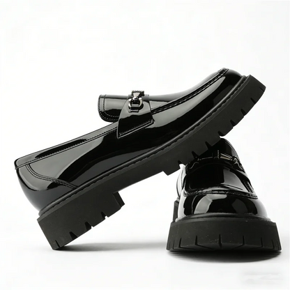 Metal Decoration Large Size Men's Leather Shoes Fashion Chunky Heel Platform All Match Loafers Outdoor Runway Single Shoes Hot