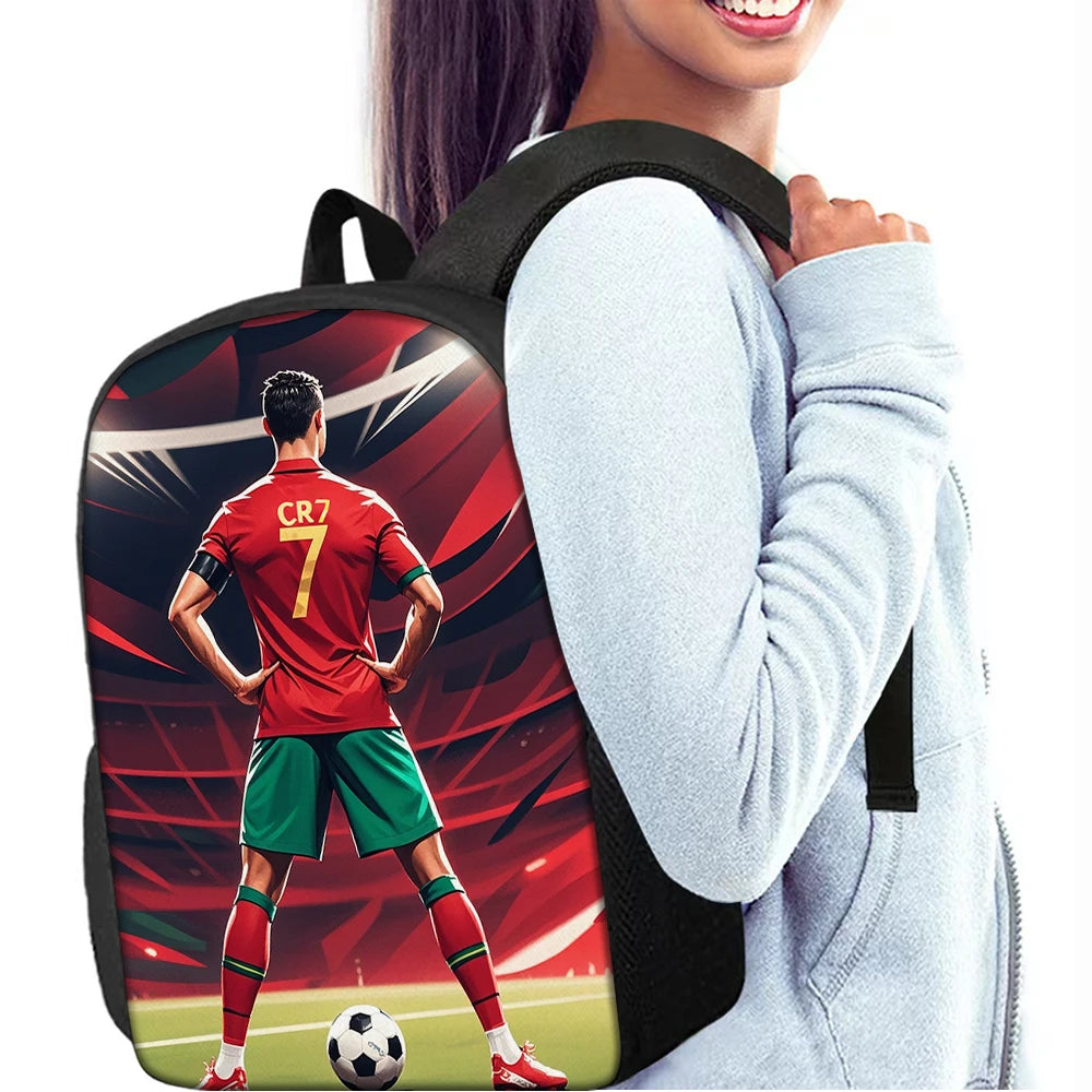 3-Piece CR7 Soccer Star Pattern Backpack Set – Large-Capacity Casual Backpack with Matching Clutch & Tote Bag, Perfect for Daily