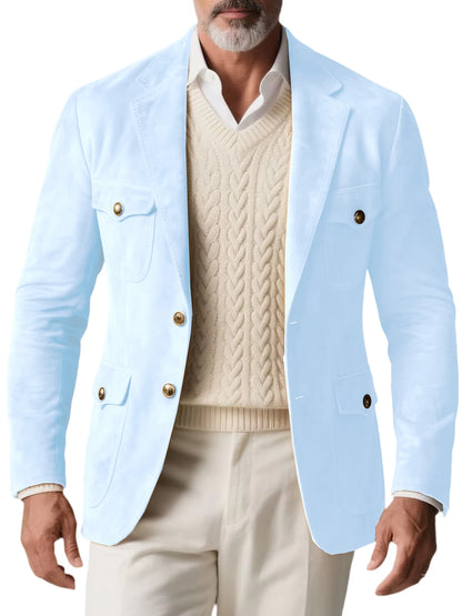1970s Men's Suede Blazer Retro Slim Fit Two Buttons Multi Pocket High Quality Jacket Fashion Casual Sport Coat For Daily Wear