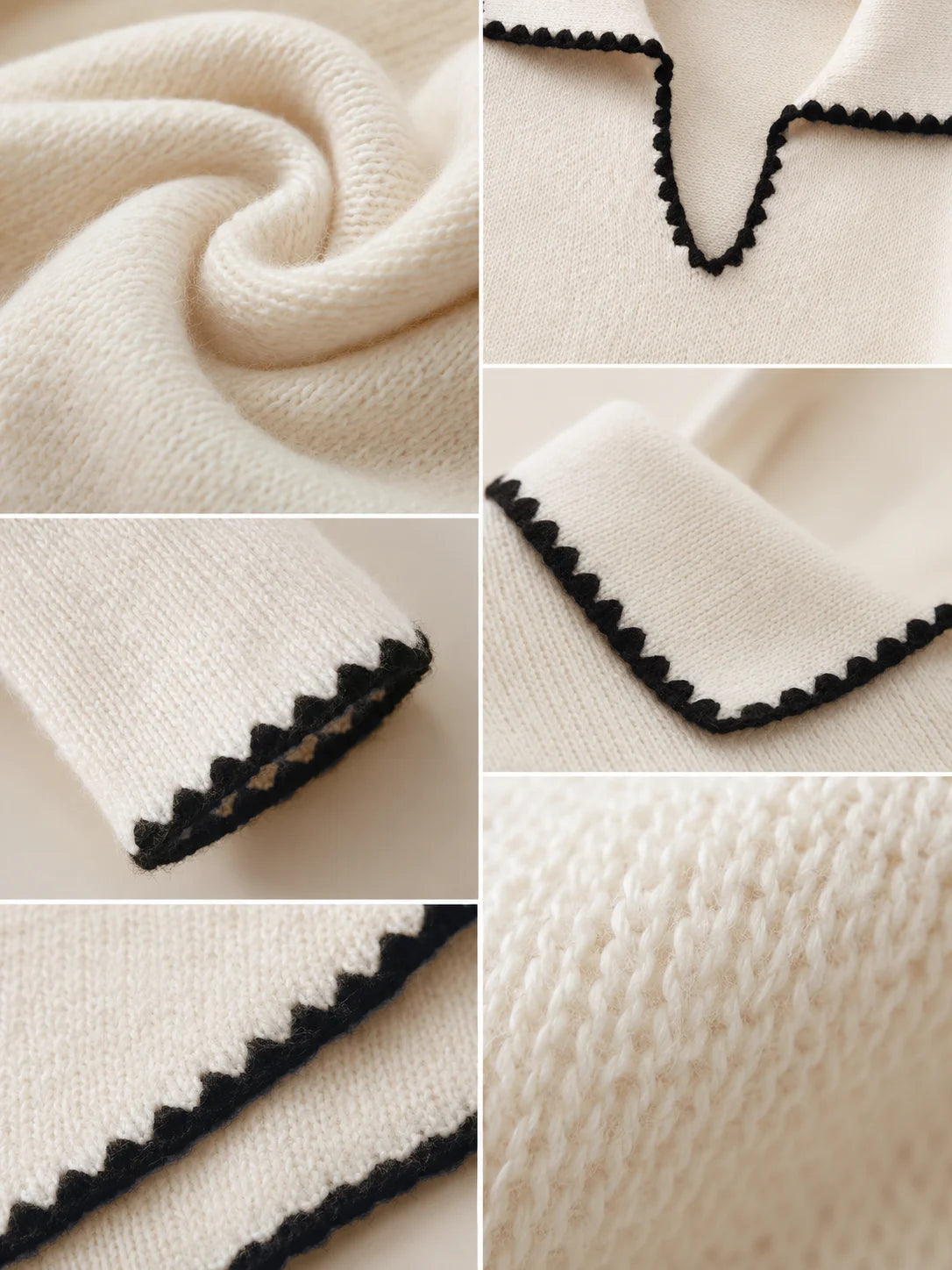 Contrast Trim Peter Pan Collar Sweater for Women, Long Sleeve V‑Neck Loose Fit Knit Pullover Top for Casual Daily Office Fall Winter Wear