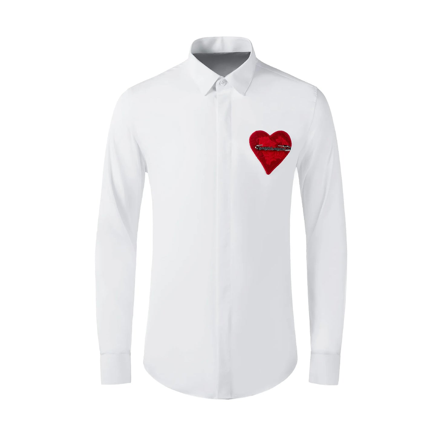 Brand Knitted Love Embroidery Shirt Men Trend Long Sleeved Men Shirt Luxury Social Banquet Party Shirts Streetwear Men Clothing