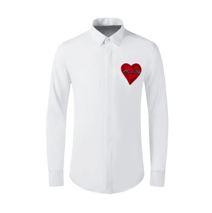 Brand Knitted Love Embroidery Shirt Men Trend Long Sleeved Men Shirt Luxury Social Banquet Party Shirts Streetwear Men Clothing
