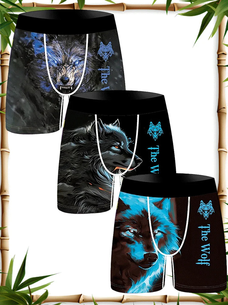 3Pcs Lion Wolf Print Men Underwear Boxers Men's Novelty Underpants