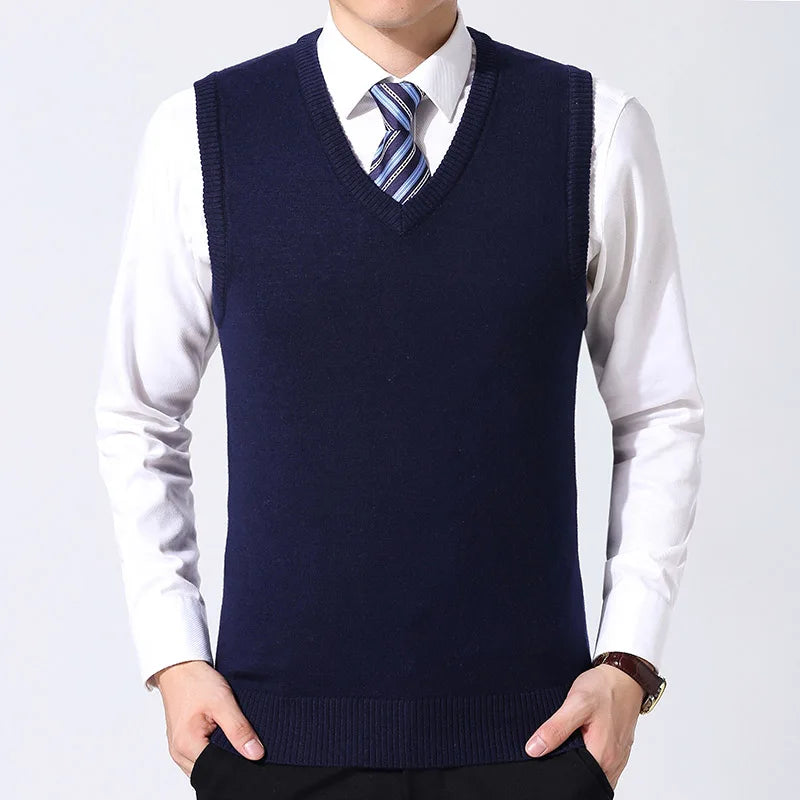2026 New Fashion Brand Sweater Man Pullovers Vest Slim Fit Jumpers Knitwear Sleeveless Winter