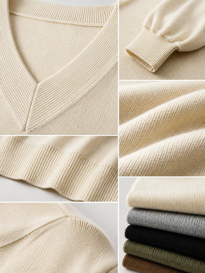 Batwing Sleeve V‑Neck Sweater for Women, Dolman Long Sleeve Ribbed Hem Cropped Knit Pullover, Loose Fit Casual Soft Knitted Jumper for Daily Office Fall Winter