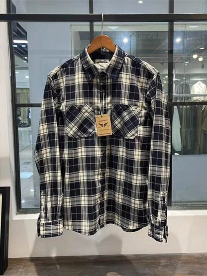 Autumn Men's Pure Cotton Flannel Plaid Long Sleeve Shirt Casual Loose Full Cotton Washed Dad Clothes Style Breathable Fashion