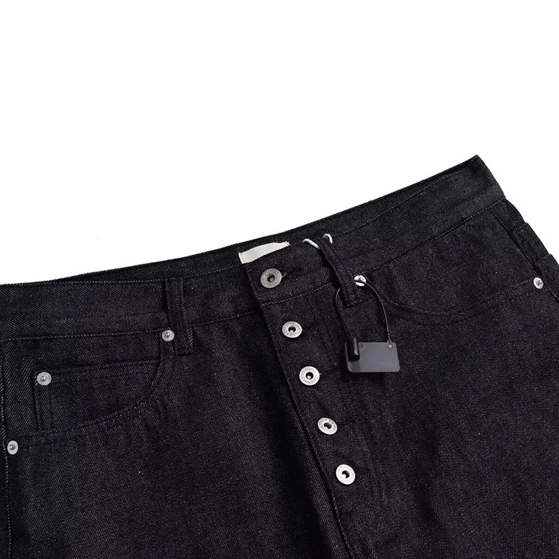 High Street Retro Buckle Design For Men'S Jeans Street Ruff And Handsome Loose Casual Wide Leg Pants Black Jeans
