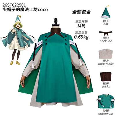 Witch Hat Atelier Coco Cosplay Costume Medieval Witch Dress with Hat Anime Tongari Boushi No Atelier Outfit Halloween Party Suit