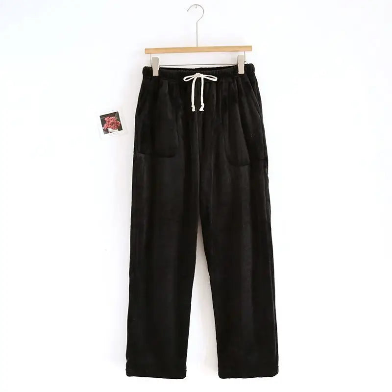 Flannel Men's Pajama Pants Thickened Loose Fleece Straight Pants Coral Fleece Sleep Bottoms Thickness Can Be Worn Outside