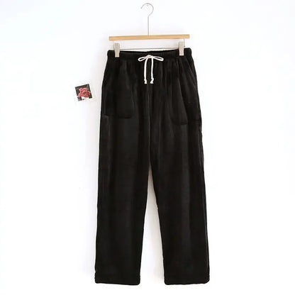 Flannel Men's Pajama Pants Thickened Loose Fleece Straight Pants Coral Fleece Sleep Bottoms Thickness Can Be Worn Outside