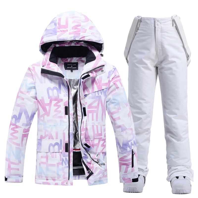 Fashion, Waterproof Snow Suit Sets for Women, Snowboarding Clothing, Ski Costumes, Winter Wear, Jacket Strap Pant for Girl's