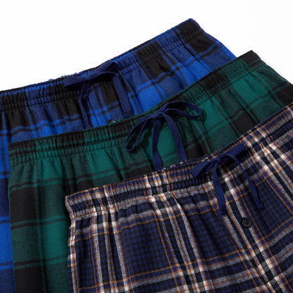 3pcs Men's Pajama Bottoms Autumn/Winter Flannel Plaid Loose Trousers Warm Homewear Pants Male Soft with Pockets Sleepwear