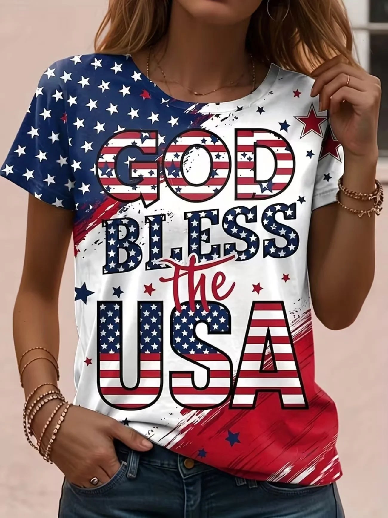 Women's American Flag & Bald Eagle Print T-Shirt Casual Short Sleeve Crew Neck Patriotic Graphic Tee for Summer