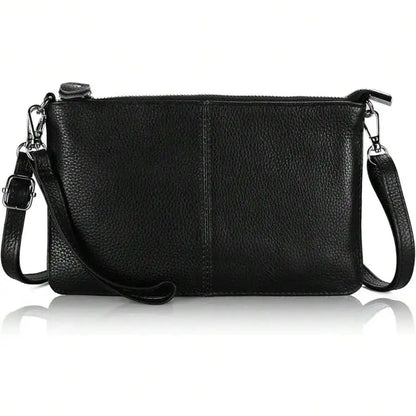 Genuine Leather Wristlet Clutch Wallet Purses Small Crossbody Bags Shoulder Handbag For Women, Silvery Zipper