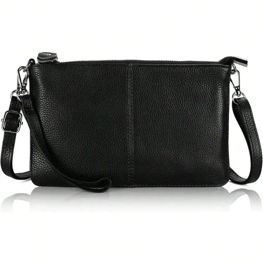 Genuine Leather Wristlet Clutch Wallet Purses Small Crossbody Bags Shoulder Handbag For Women, Silvery Zipper