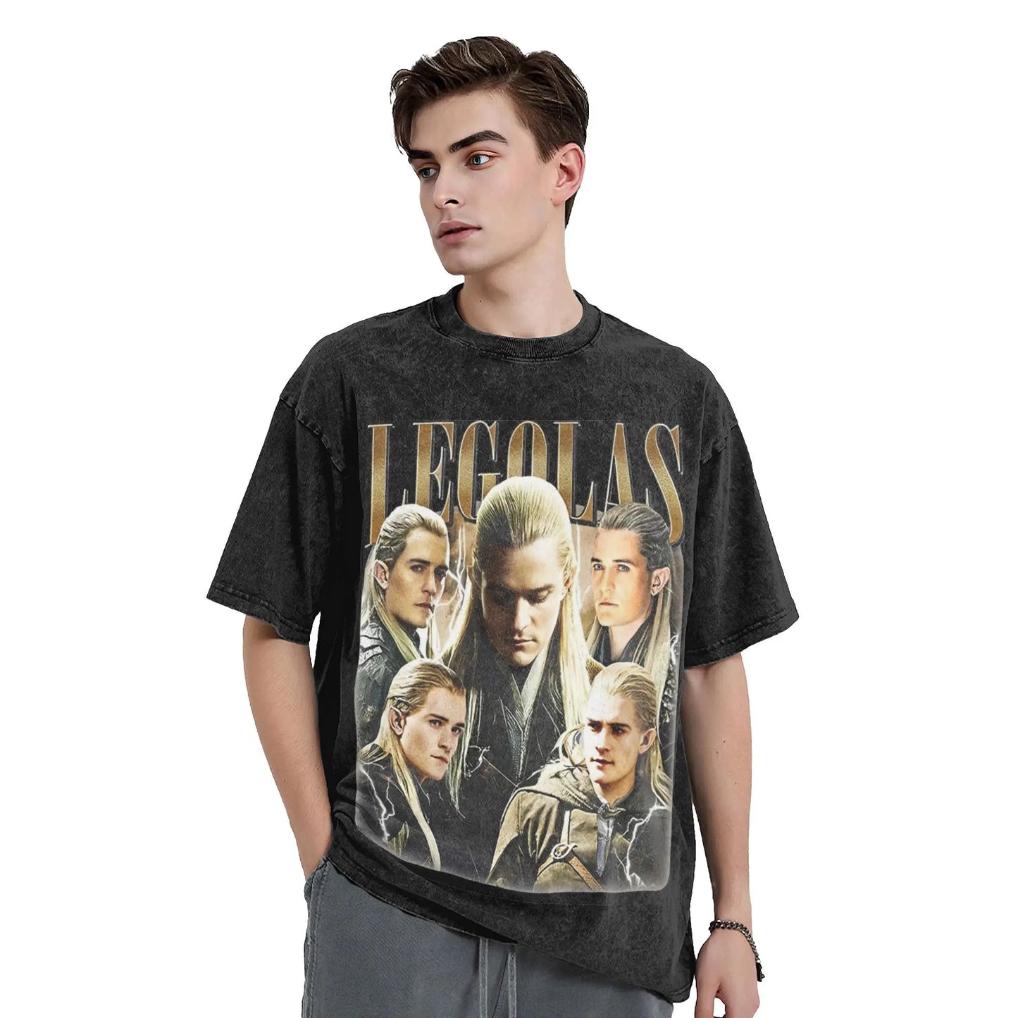 Washed T Shirts Legolas L-Lords Of The R-Rings Hip Hop Casual T-Shirts Street  Streetwear Cotton Summer Tops Tee Shirt Men Women