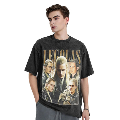 Washed T Shirts Legolas L-Lords Of The R-Rings Hip Hop Casual T-Shirts Street  Streetwear Cotton Summer Tops Tee Shirt Men Women