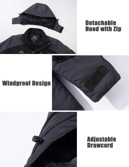 Men's Water-Resistant Ski Jacket Winter Fleece Lined Snow Coat Warm Windproof Outdoor Jacket