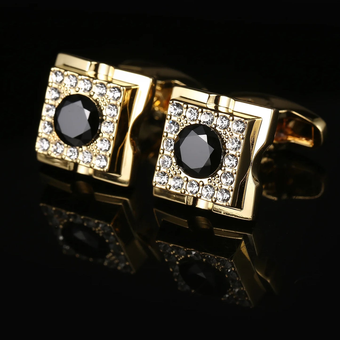 Square Luxury Black Crystal Gold Mens Cufflinks Suit Shirt High Quality Cuff Fashion Wedding Groom Gift Jewelry Accessories