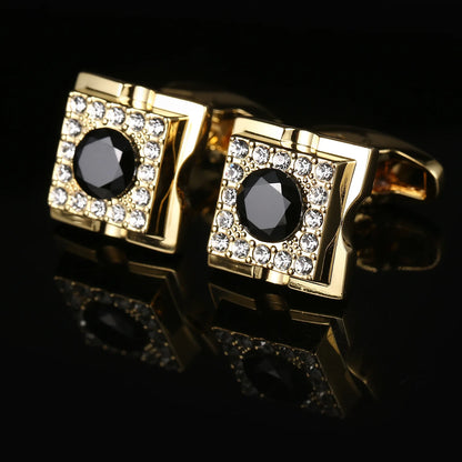 Square Luxury Black Crystal Gold Mens Cufflinks Suit Shirt High Quality Cuff Fashion Wedding Groom Gift Jewelry Accessories