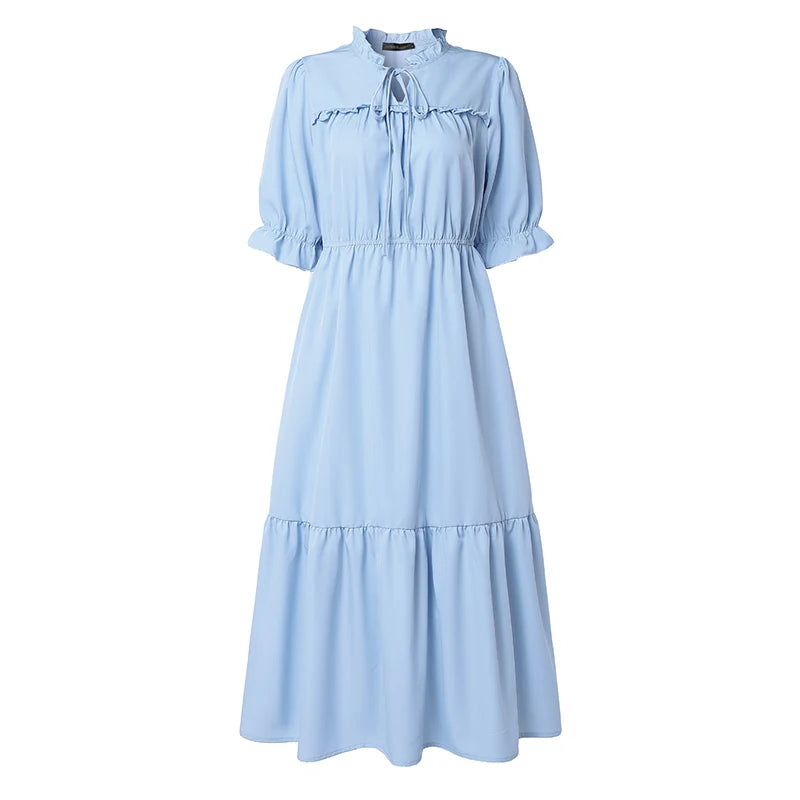 Summer Ruffled Dress ZANZEA Stylish Women Bohemain Short Sleeve Holiday Sundress Elastic Waist Casual Work Dresses A Line Robe
