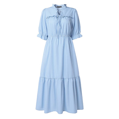Summer Ruffled Dress ZANZEA Stylish Women Bohemain Short Sleeve Holiday Sundress Elastic Waist Casual Work Dresses A Line Robe
