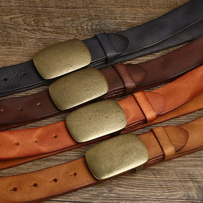 3.7CM Pure Cowhide High Quality Genuine Leather Belts for Men Strap Male Brass Buckle Fancy Vintage Jeans Cowboy Cintos Luxury