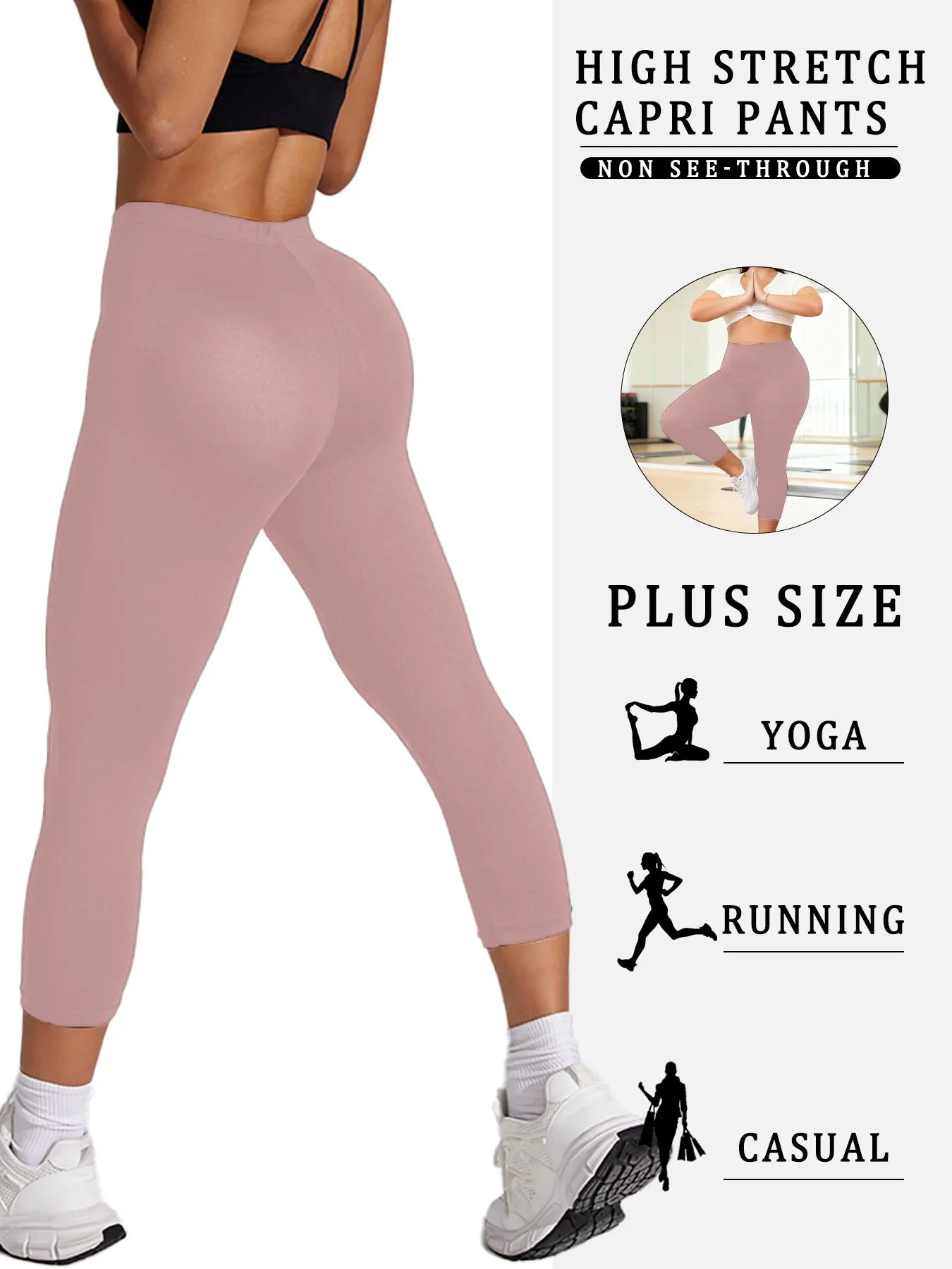 Plus Size Super Soft Capri Pants for Women No See Through Workout Running Yoga Athletic Leggings