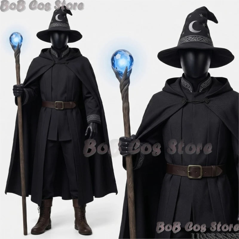 Star and Moon Magic Magician Cosplay Costume Magic Robe 3 Colours Black Gray Red Long Robe Big Hat Halloween S-2XL Clothes Cos