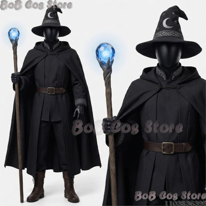Star and Moon Magic Magician Cosplay Costume Magic Robe 3 Colours Black Gray Red Long Robe Big Hat Halloween S-2XL Clothes Cos