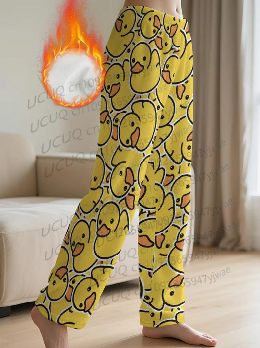 Autumn and Winter Men's Flannel Pajama Pants Pajama Pants Fleece Yellow Duck Print Pajama Women Sleep Pants