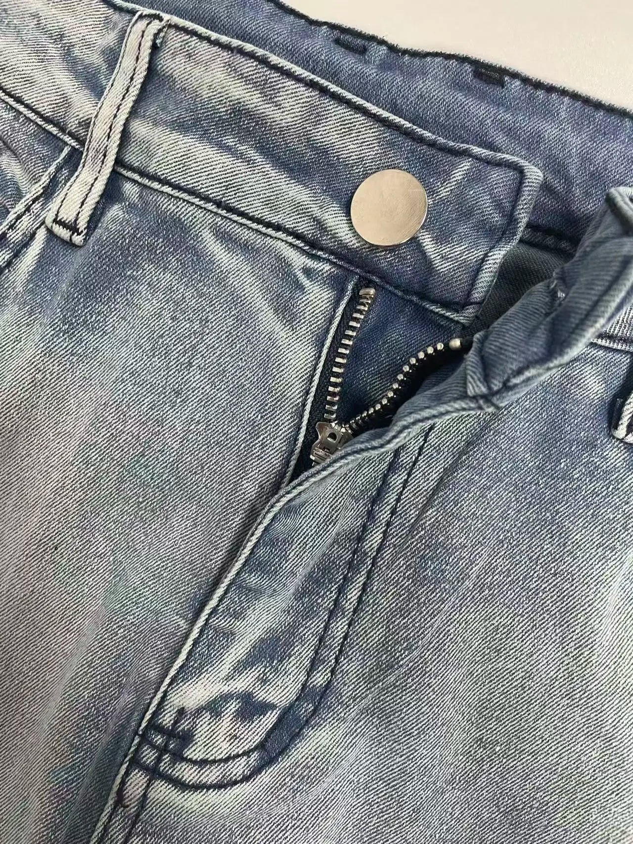 Men's Slim Fit Light Blue Jeans, Ripped Stretch Denim Pants, Casual Straight Leg Washed Jeans,