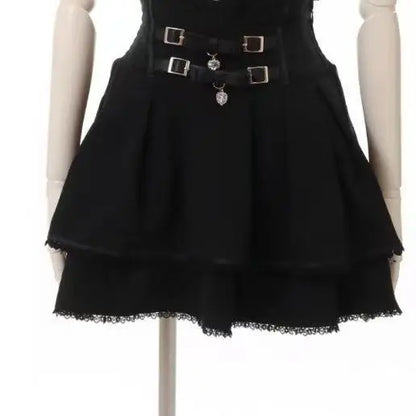 Sweet Lolita Jirai Kei High Waist Skort - Double Bow Buckle Short Skirt for Women Japanese Y2K Kawaii Fashion Summer Casual