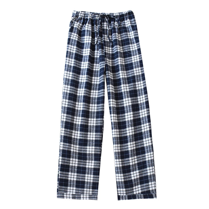 Pajama Pants Men's Flannel Cotton Autumn and Winter Brushed Plaid Long Trousers Warm Home wear Pants