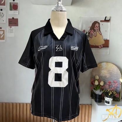 Summer Women's New No.8 Oversized Short sleeved T-shirt Street Y2K Fashion Leisure Sports Jersey Men Letter Printed Polo Shirt