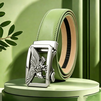 POYYAS Stylish Metal Buckle Belt for Women Men Belt Automatic Buckle Belt Green Belt Fashion Business Trend Belt Casual Belt for Men Belt Gift for Husband and Father