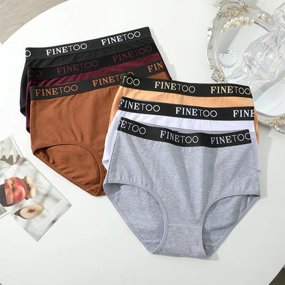 FINETOO 5Pcs Cotton Women Panties High Waist Breathable Soft Ladies Underwear Elastic Waistband Briefs S-XXL Comfortable Briefs