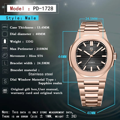 PAGANI DESIGN New Men's Watches Luxury Rose Gold Automatic Watch For Men Mechanical Wristwatch Waterproof AR Sapphire Clock 2026