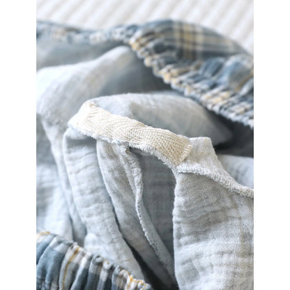Men's 2-Piece Pajama Set - Plaid Sleepwear, Cotton Gauze Short Sleeve & Shorts, Lightweight & Breathable Relaxed Fit, S