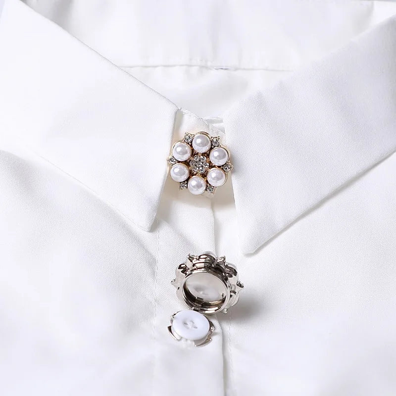 5Pcs Crystal Pearl Clip Cufflinks for Mens Luxury on Button Covers Detachable Decorative Buttons for Shirts Coats Blouses Women