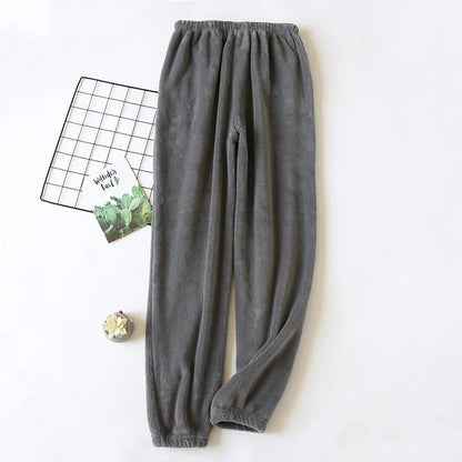 New Plush Winter Thick Sleep Men Pants Flannel Sleep Bottoms Plus Velvet Home Pajama Coral Fleece Male Sleepwear With Pocket