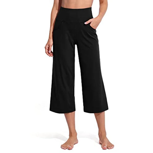 Capri Pants for Women Wide Leg Yoga Cropped Pants with Pockets Loose Casual Summer Pant